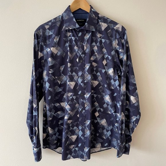 Bugatchi Shirt - Multi-shade Blue Pattern - Medium - Classic Fit - Picture 1 of 5